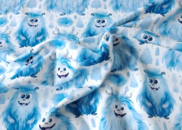 Preview: Knuffel Sweatstoff Hilco French Terry Kuschelmonster Kinderstoff weiß blau Preview: Knuffel Hilco Sweatstoff geraut Kinderstoff in weiß blau mit Knuddelmonstern